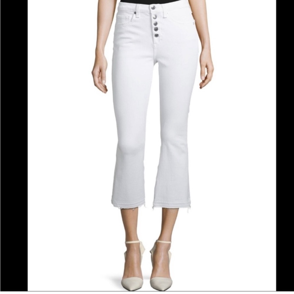Veronica Beard CAROLYN Baby Boot 10” white jeans with fray size 28